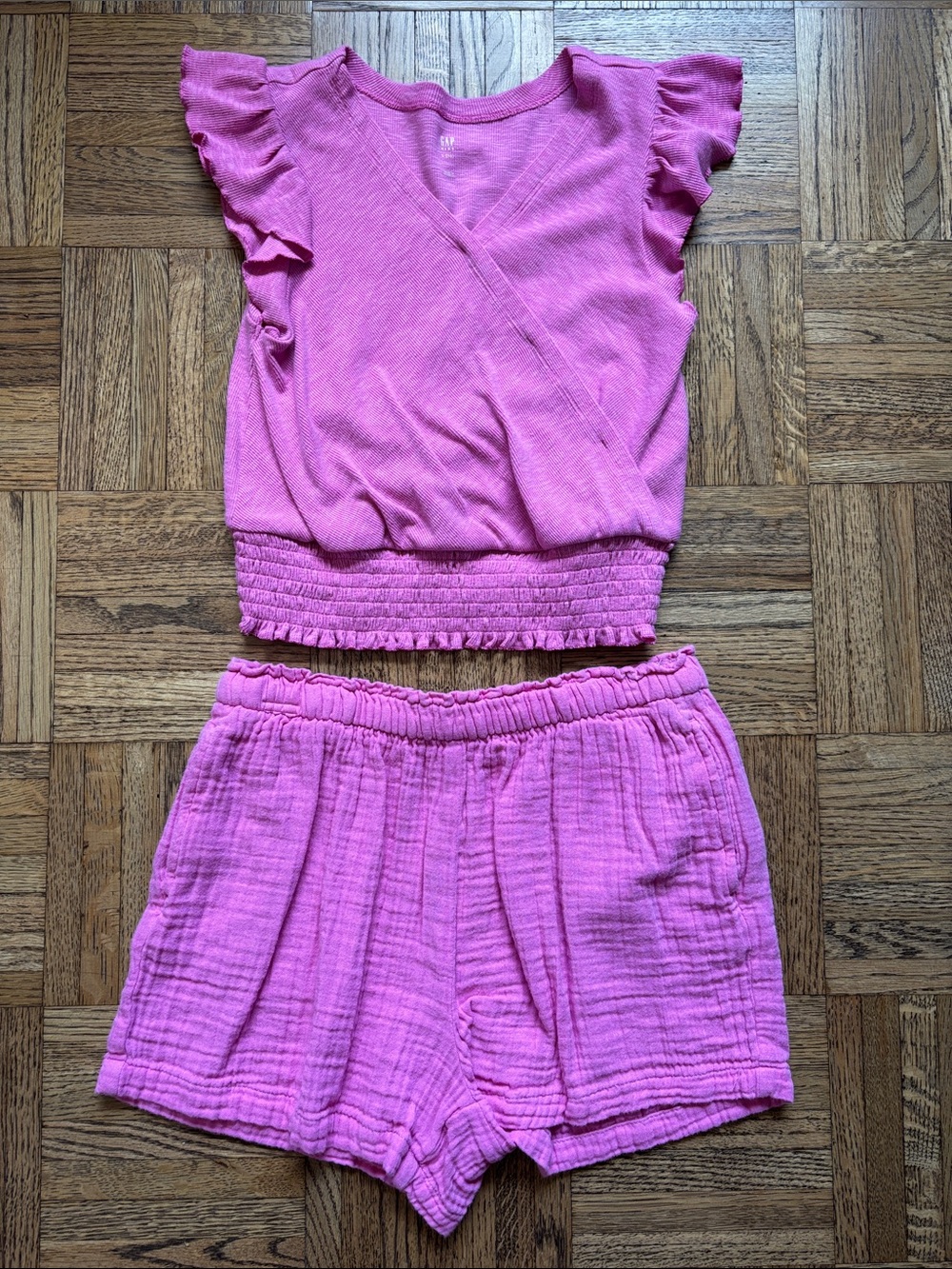 GAP Girls Two-Piece Pink Ruffle Sleeve Top & Shorts Set